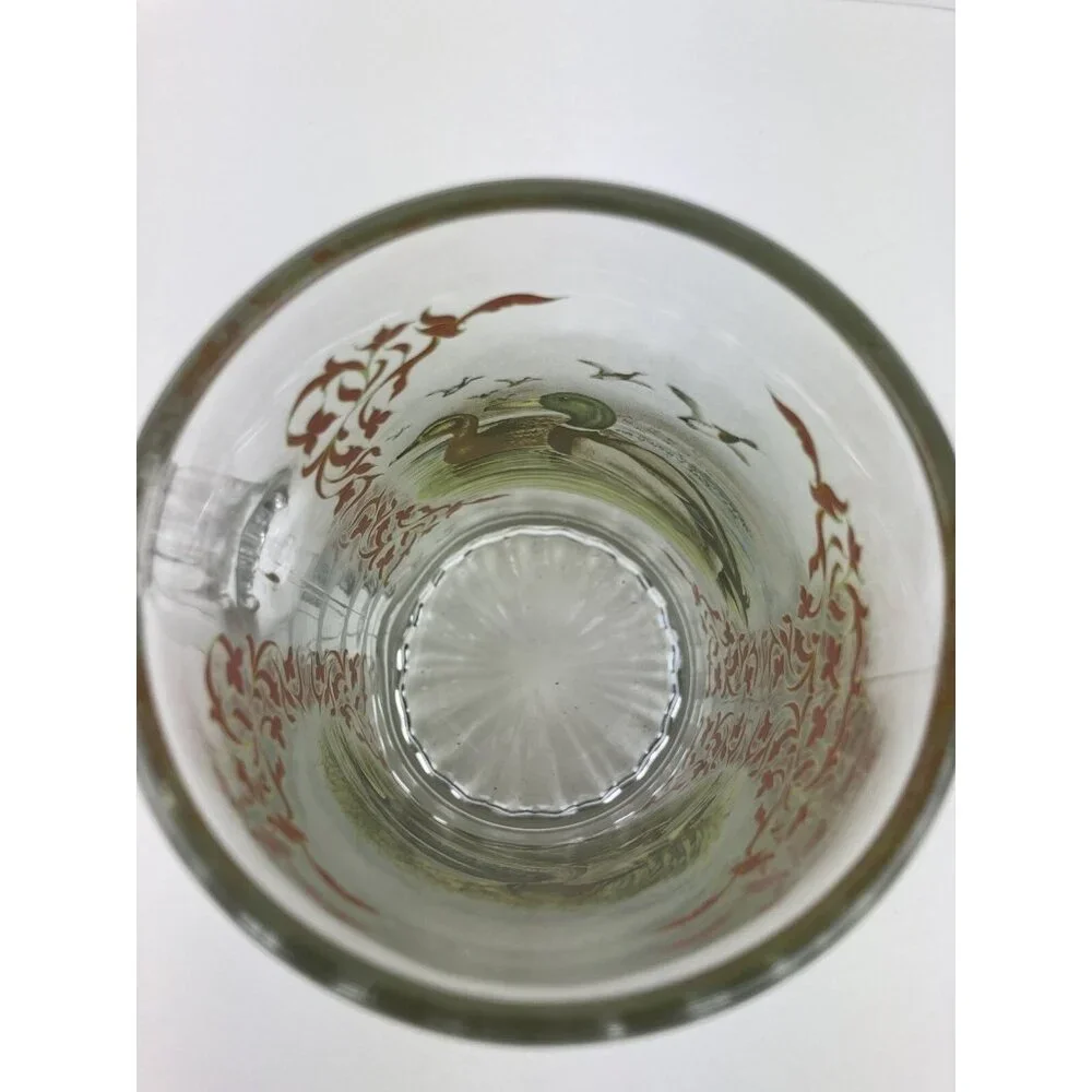 Set of 7 Vtg Glass Beer Stein Silver Top Colored Wildlife Forest Scene 6.5